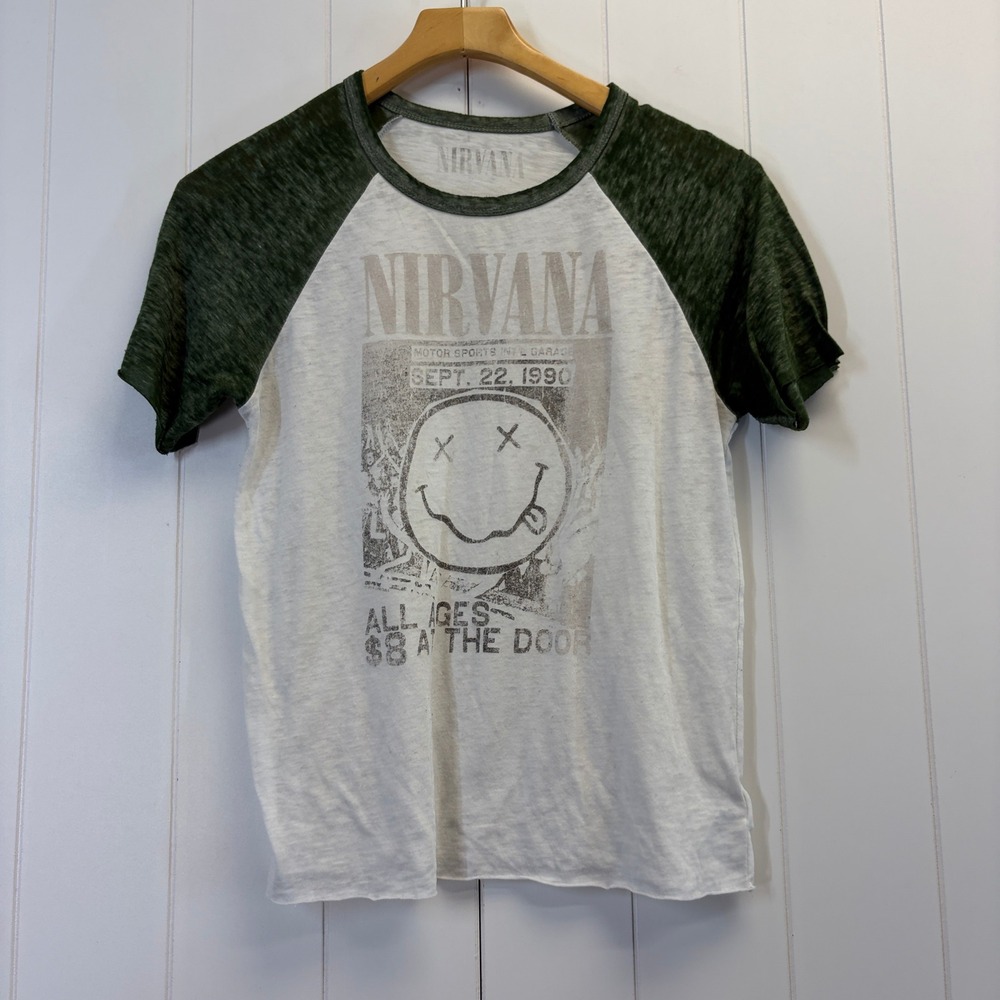 Nirvana 90s Grunge Graphic Raglan Band Tee Womens Size S Indie Sleaze Rocker